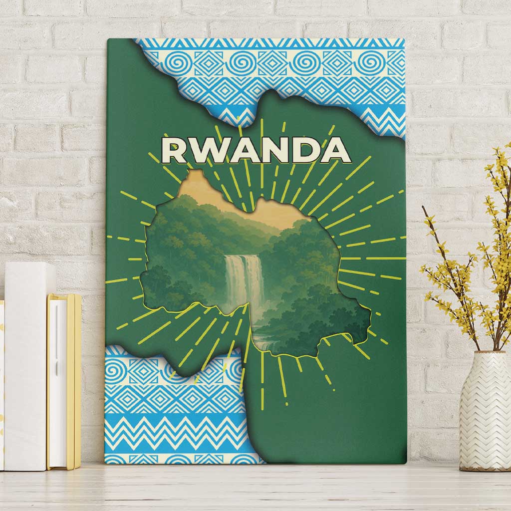 Rwanda Canvas Wall Art with Green Nature Map Waterfall Sunburst Spirit