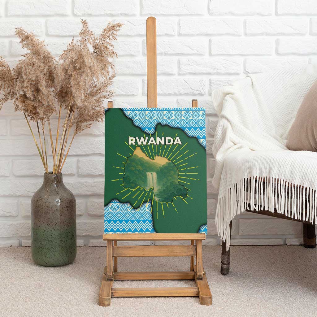 Rwanda Canvas Wall Art with Green Nature Map Waterfall Sunburst Spirit