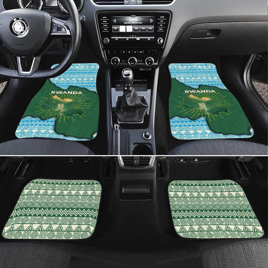 Rwanda Car Mats with Green Nature Map Waterfall Sunburst Spirit