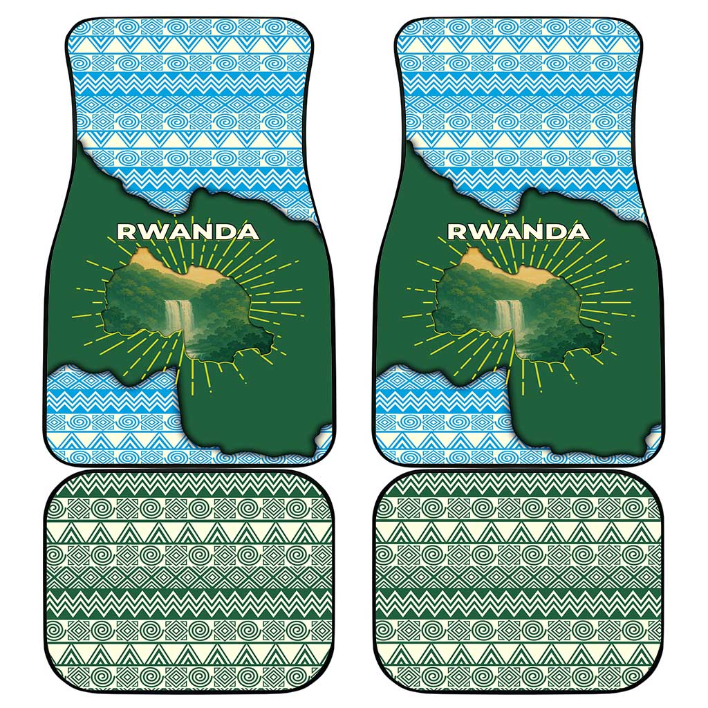 Rwanda Car Mats with Green Nature Map Waterfall Sunburst Spirit