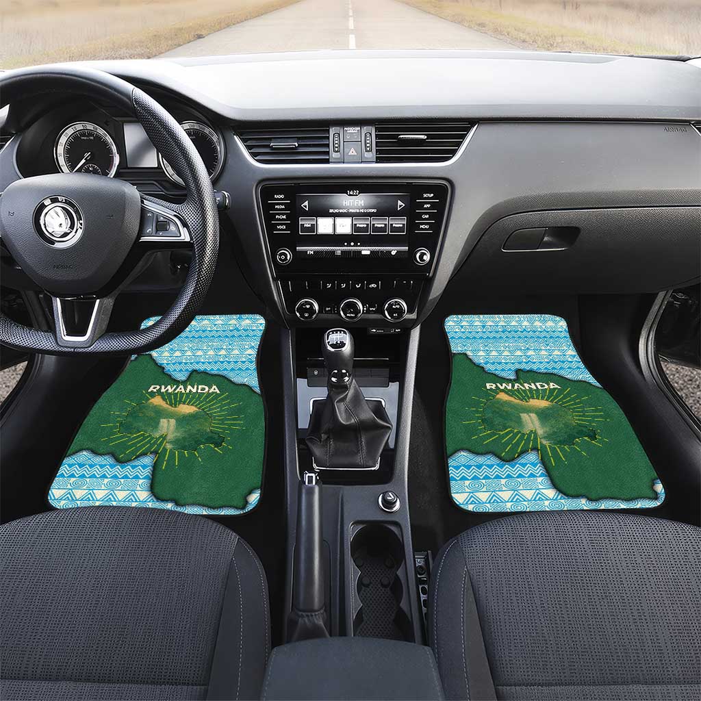 Rwanda Car Mats with Green Nature Map Waterfall Sunburst Spirit