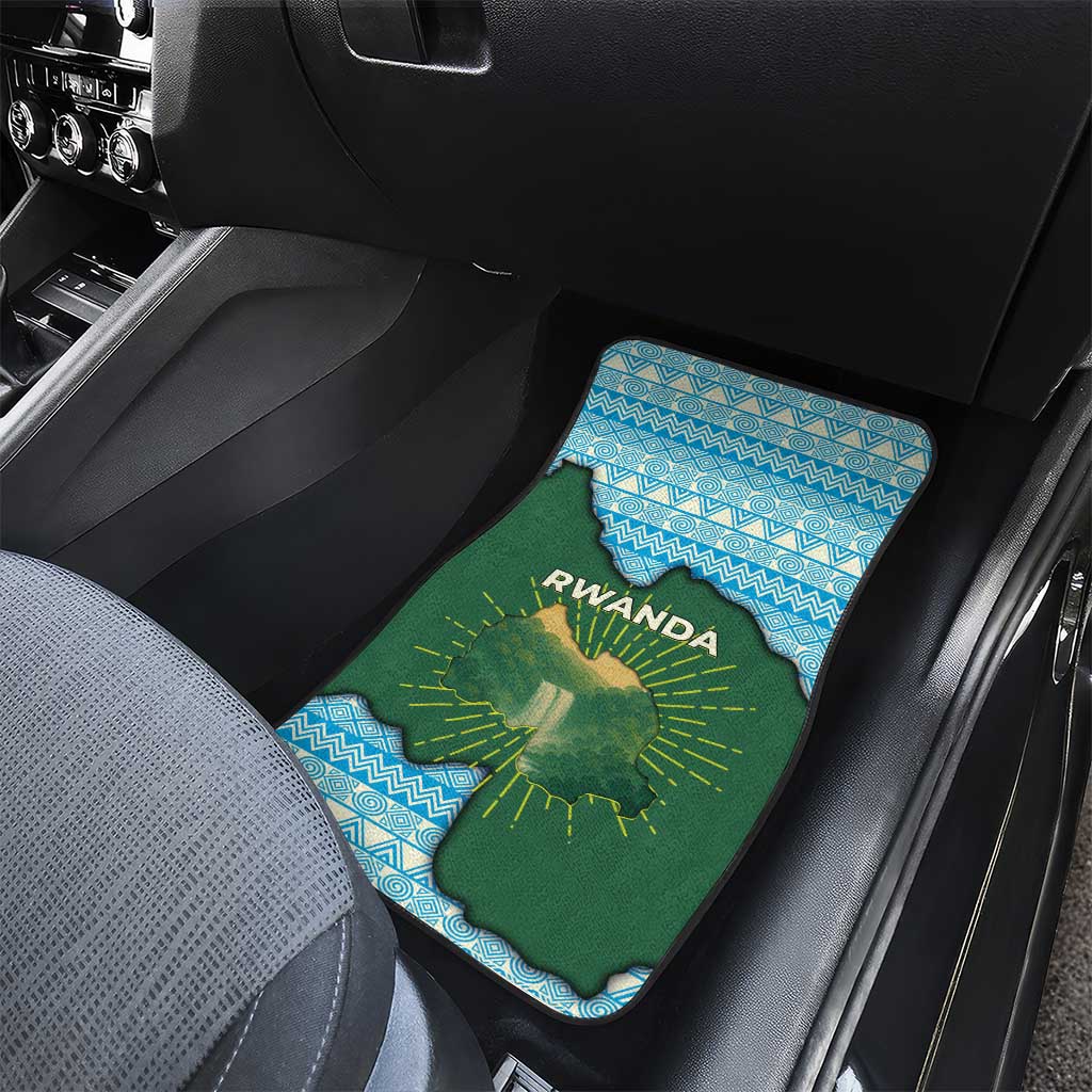 Rwanda Car Mats with Green Nature Map Waterfall Sunburst Spirit