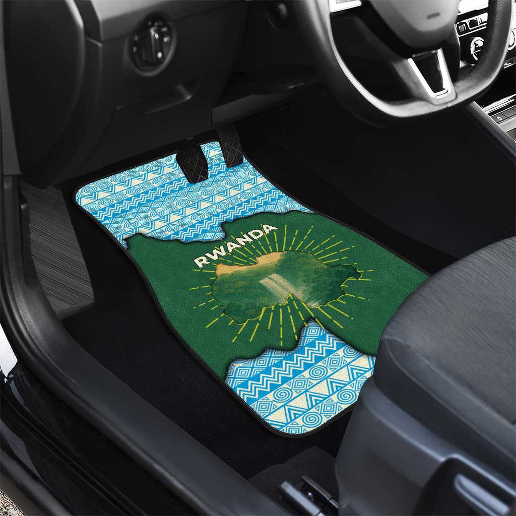 Rwanda Car Mats with Green Nature Map Waterfall Sunburst Spirit