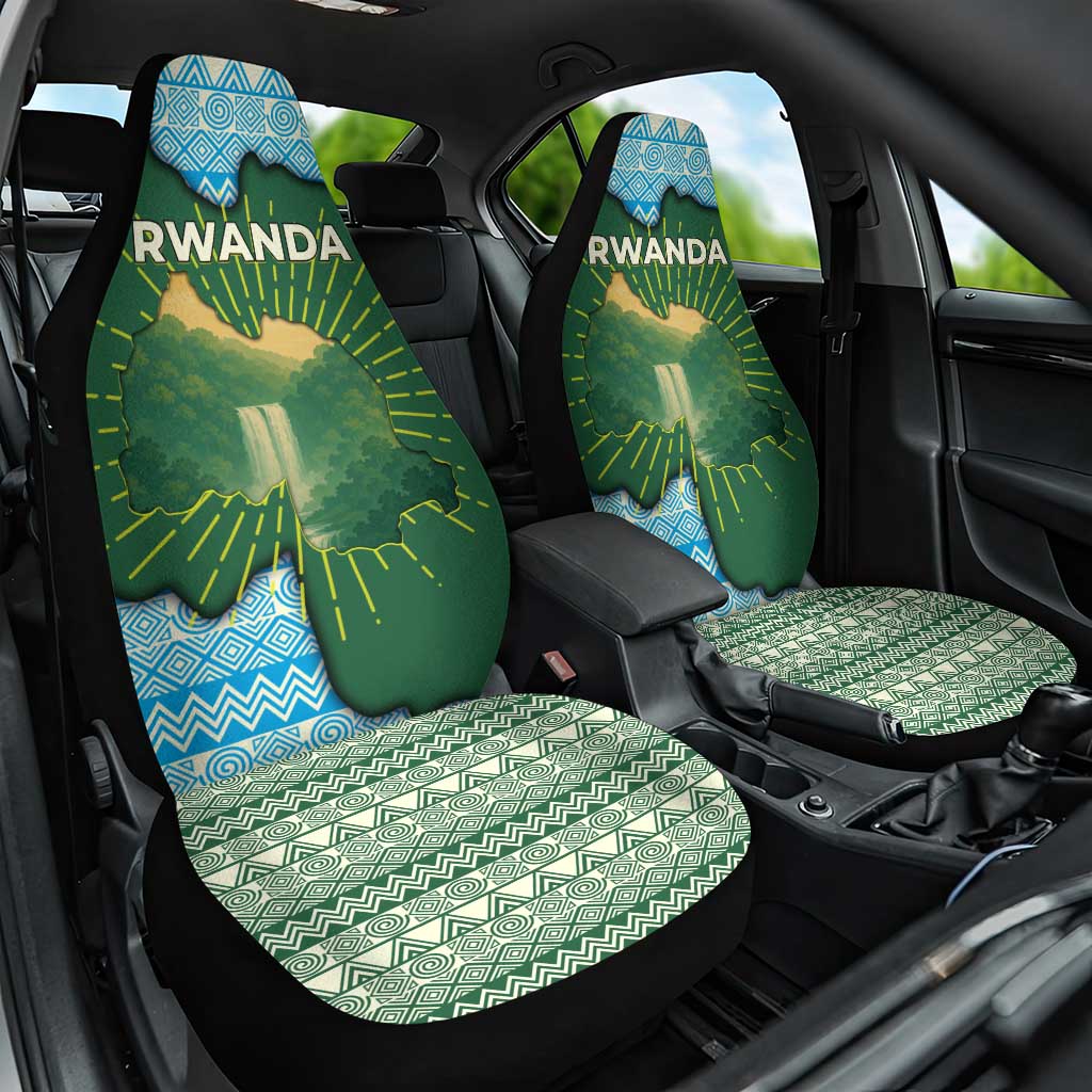 Rwanda Car Seat Cover with Green Nature Map Waterfall Sunburst Spirit