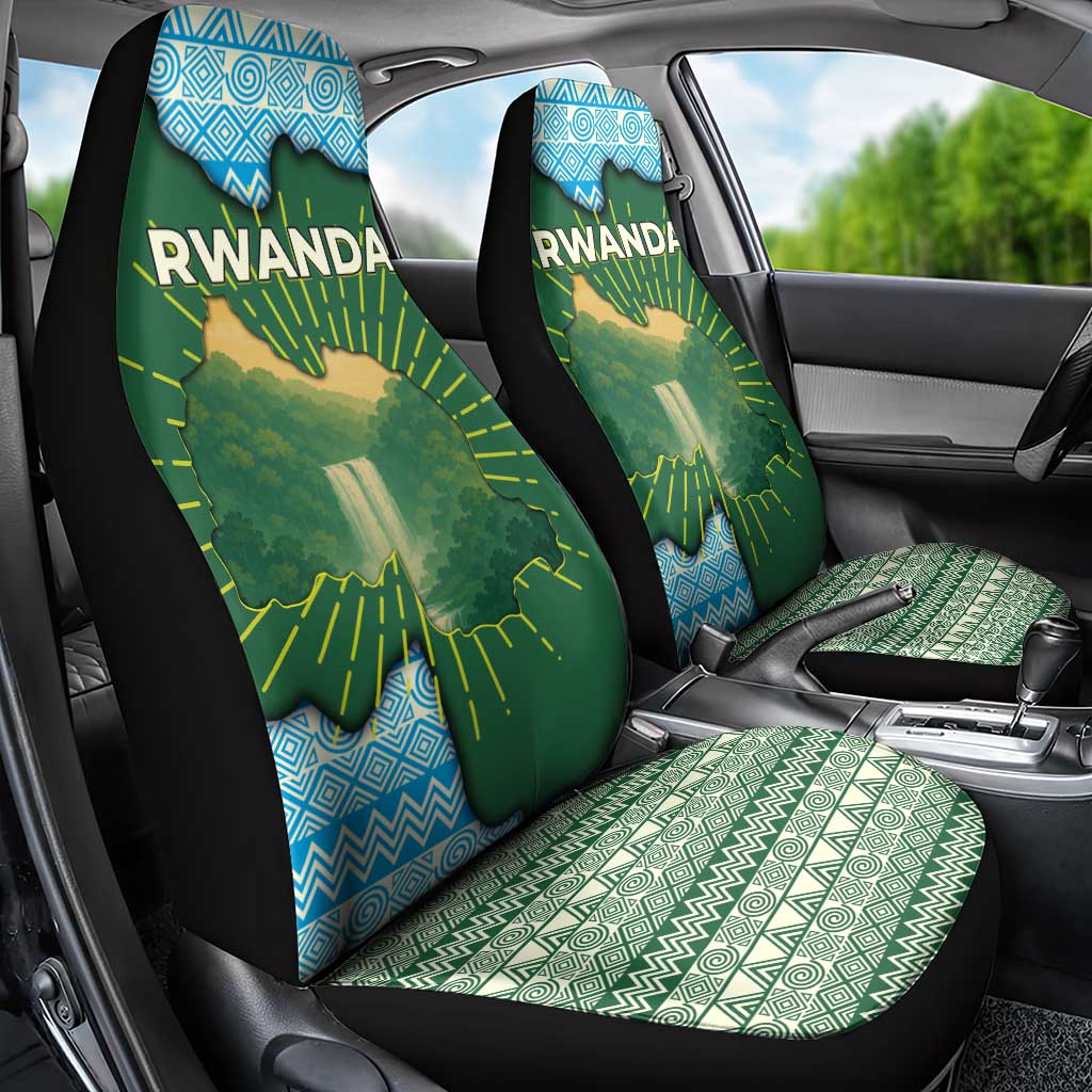 Rwanda Car Seat Cover with Green Nature Map Waterfall Sunburst Spirit