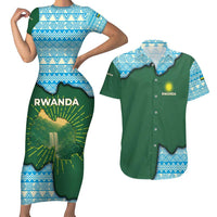 Rwanda Couples Matching Short Sleeve Bodycon Dress and Hawaiian Shirt with Green Nature Map Waterfall Sunburst Spirit