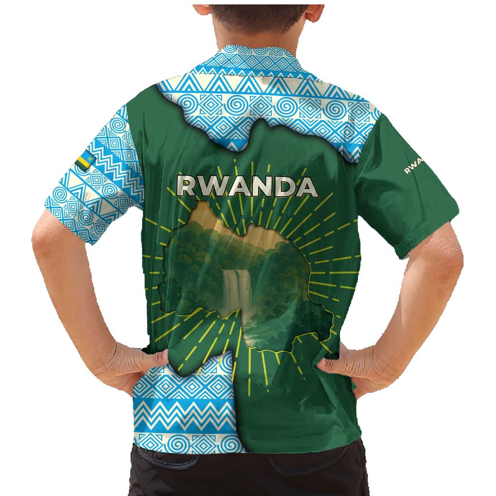 Rwanda Family Matching Mermaid Dress and Hawaiian Shirt with Green Nature Map Waterfall Sunburst Spirit