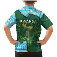 Rwanda Family Matching Mermaid Dress and Hawaiian Shirt with Green Nature Map Waterfall Sunburst Spirit