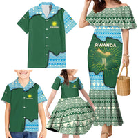 Rwanda Family Matching Mermaid Dress and Hawaiian Shirt with Green Nature Map Waterfall Sunburst Spirit