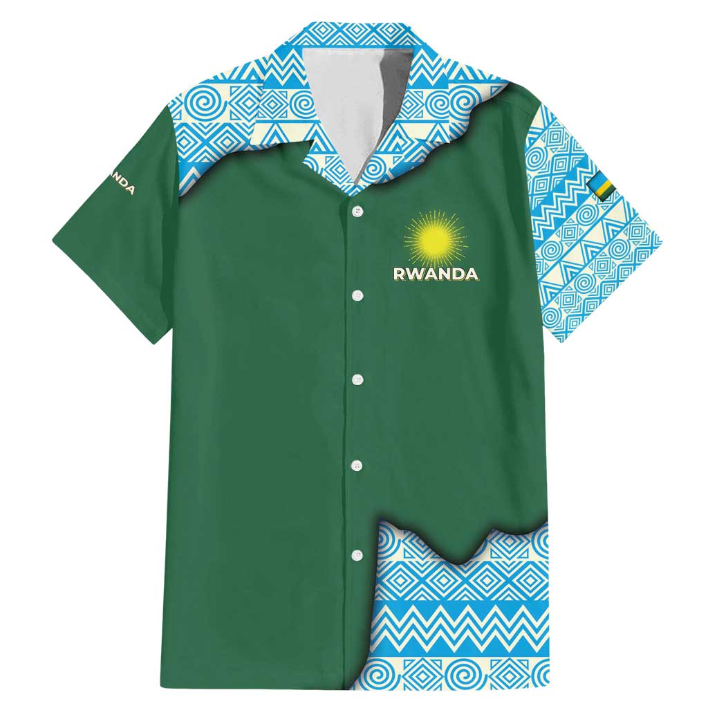 Rwanda Family Matching Mermaid Dress and Hawaiian Shirt with Green Nature Map Waterfall Sunburst Spirit