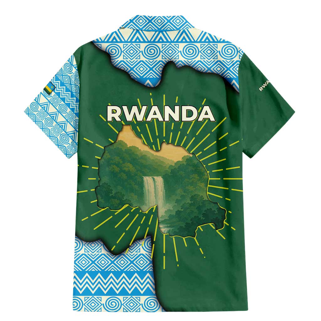 Rwanda Family Matching Mermaid Dress and Hawaiian Shirt with Green Nature Map Waterfall Sunburst Spirit