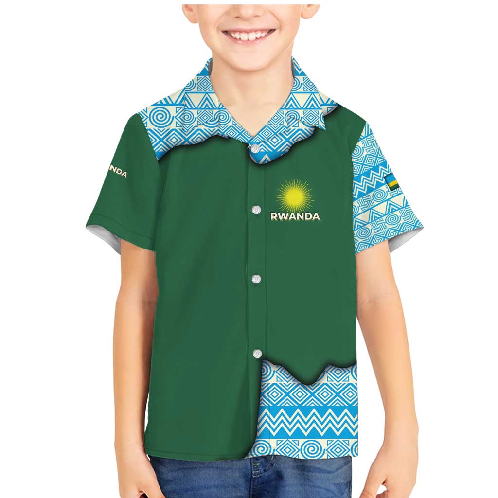 Rwanda Family Matching Mermaid Dress and Hawaiian Shirt with Green Nature Map Waterfall Sunburst Spirit
