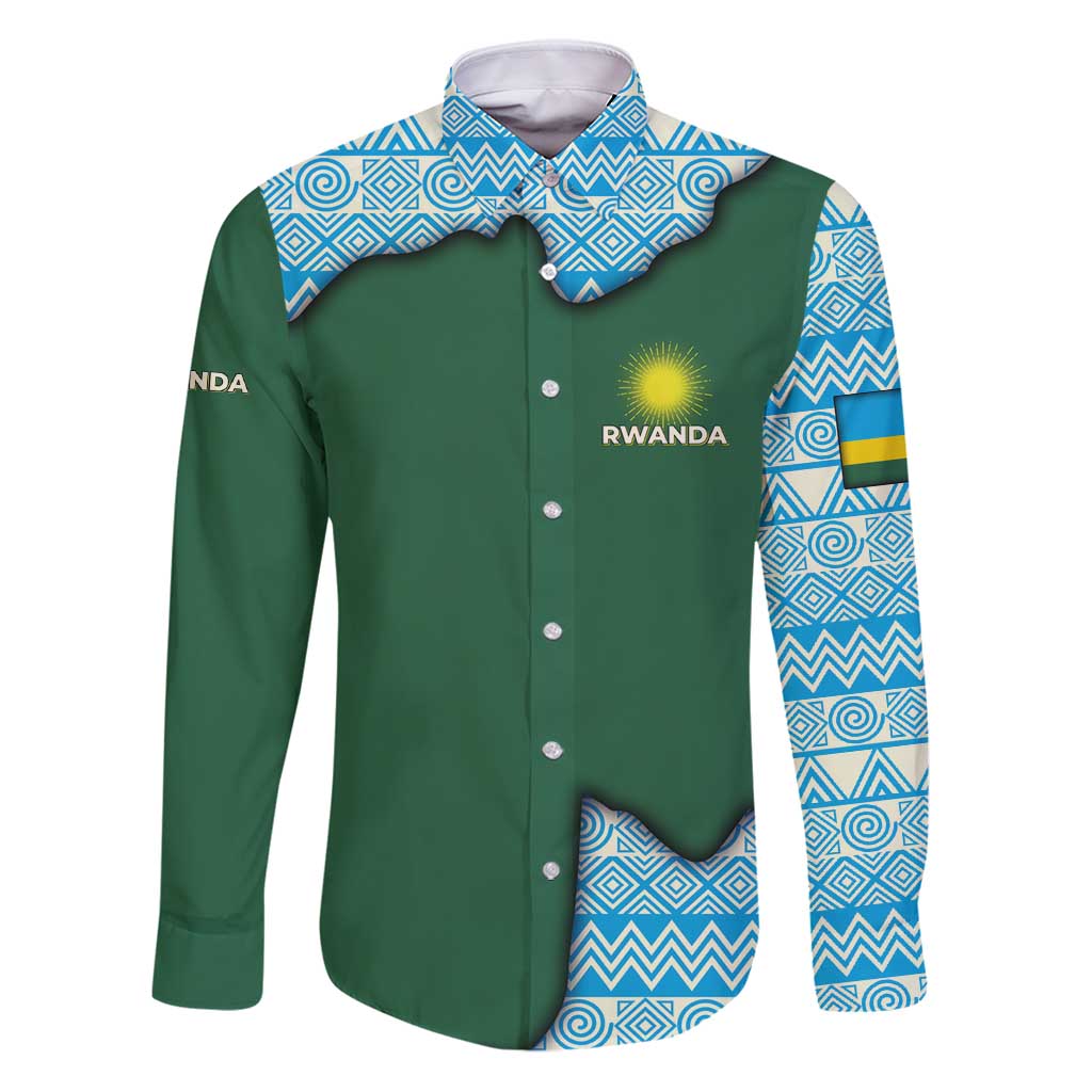 Rwanda Family Matching Puletasi and Hawaiian Shirt with Green Nature Map Waterfall Sunburst Spirit