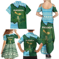 Rwanda Family Matching Summer Maxi Dress and Hawaiian Shirt with Green Nature Map Waterfall Sunburst Spirit