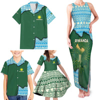 Rwanda Family Matching Tank Maxi Dress and Hawaiian Shirt with Green Nature Map Waterfall Sunburst Spirit