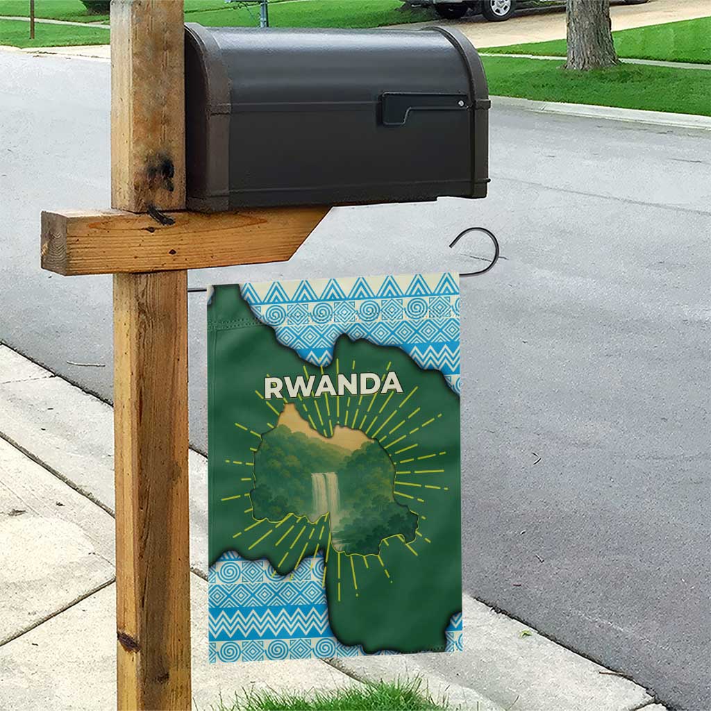 Rwanda Garden Flag with Green Nature Map Waterfall Sunburst Spirit