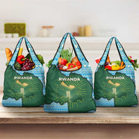 Rwanda Grocery Bag with Green Nature Map Waterfall Sunburst Spirit