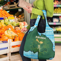 Rwanda Grocery Bag with Green Nature Map Waterfall Sunburst Spirit