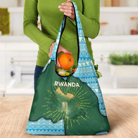 Rwanda Grocery Bag with Green Nature Map Waterfall Sunburst Spirit