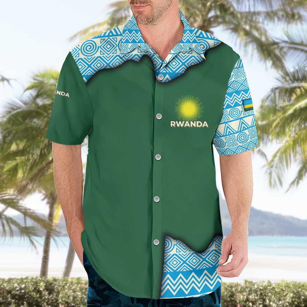 Rwanda Hawaiian Shirt with Green Nature Map Waterfall Sunburst Spirit