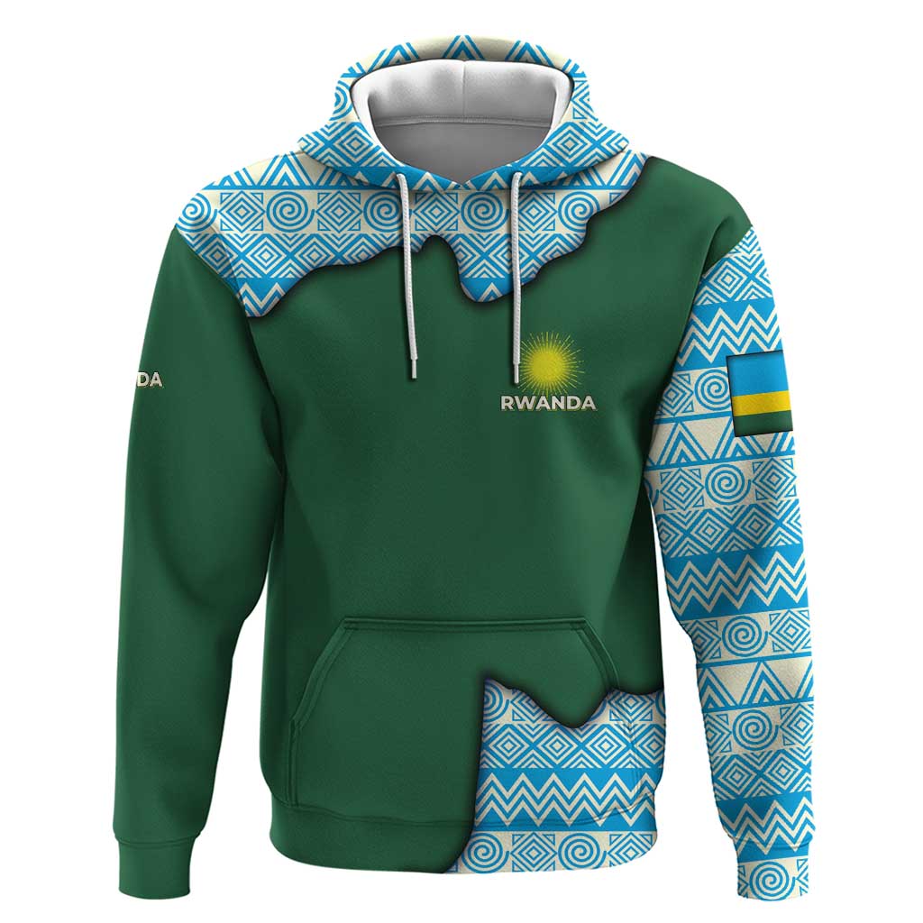 Rwanda Hoodie with Green Nature Map Waterfall Sunburst Spirit