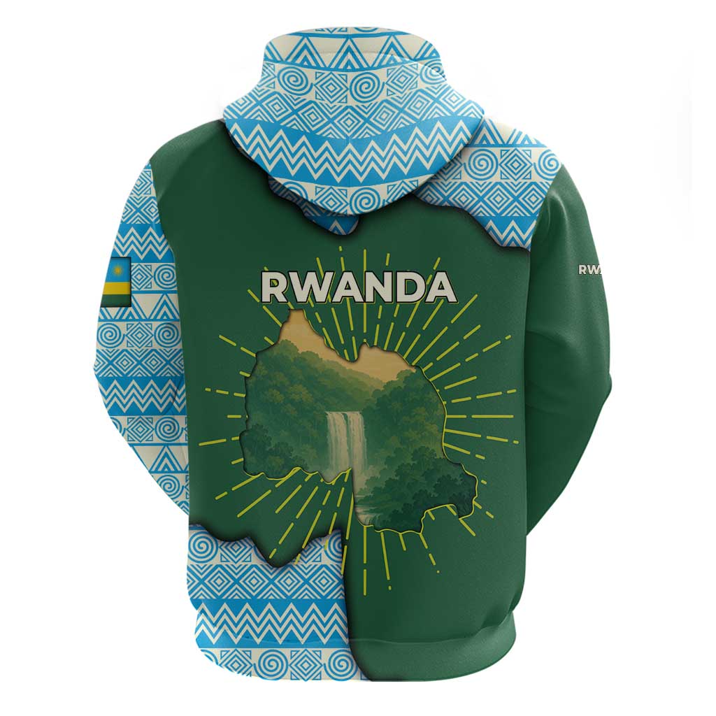 Rwanda Hoodie with Green Nature Map Waterfall Sunburst Spirit