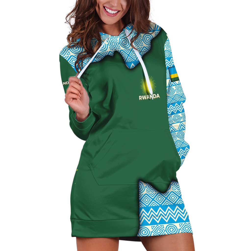 Rwanda Hoodie Dress with Green Nature Map Waterfall Sunburst Spirit
