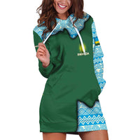 Rwanda Hoodie Dress with Green Nature Map Waterfall Sunburst Spirit