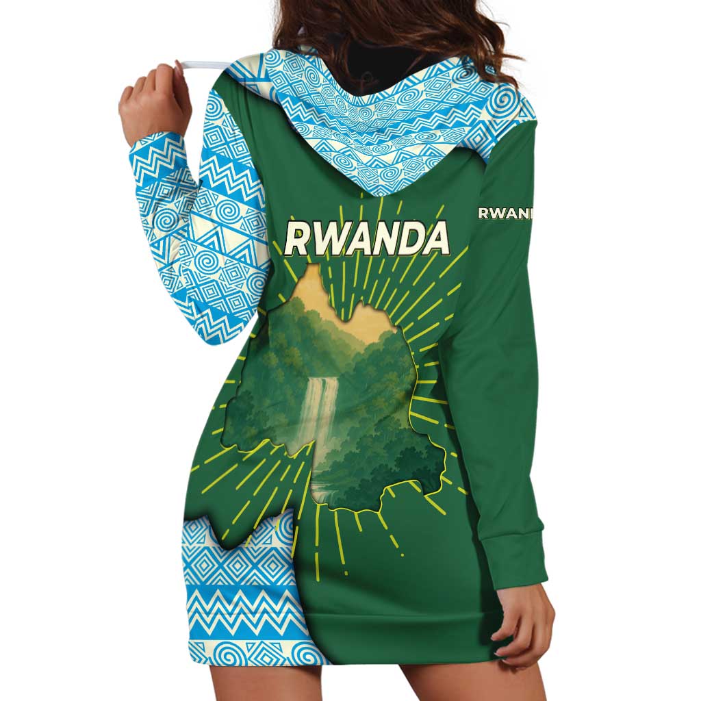 Rwanda Hoodie Dress with Green Nature Map Waterfall Sunburst Spirit