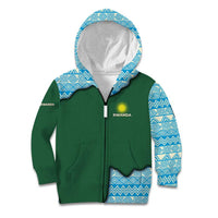 Rwanda Kid Hoodie with Green Nature Map Waterfall Sunburst Spirit