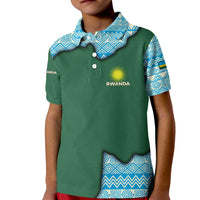 Rwanda Kid Polo Shirt with Green Nature Map Waterfall Sunburst Spirit