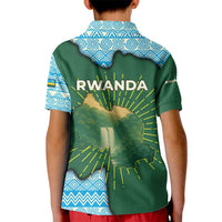 Rwanda Kid Polo Shirt with Green Nature Map Waterfall Sunburst Spirit