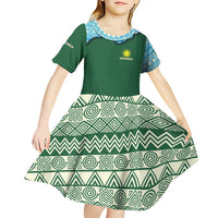 Rwanda Kid Short Sleeve Dress with Green Nature Map Waterfall Sunburst Spirit