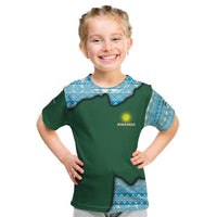 Rwanda Kid T Shirt with Green Nature Map Waterfall Sunburst Spirit