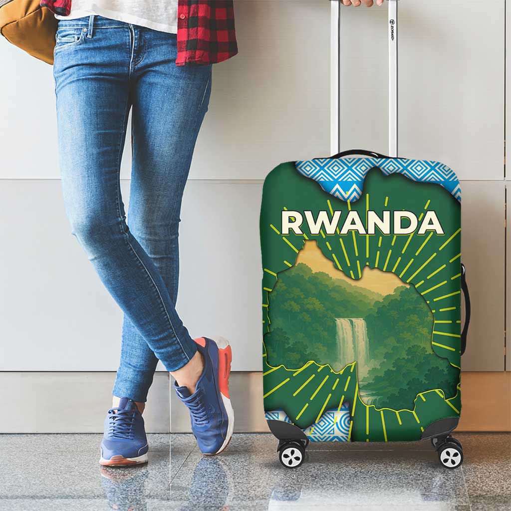 Rwanda Luggage Cover with Green Nature Map Waterfall Sunburst Spirit