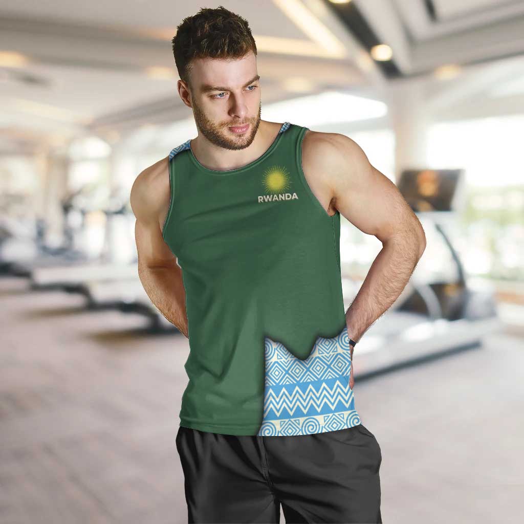 Rwanda Men Tank Top with Green Nature Map Waterfall Sunburst Spirit