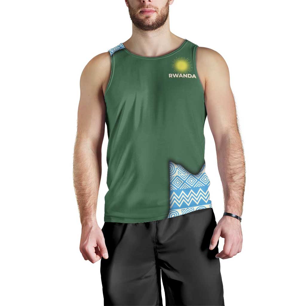 Rwanda Men Tank Top with Green Nature Map Waterfall Sunburst Spirit