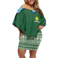 Rwanda Off Shoulder Short Dress with Green Nature Map Waterfall Sunburst Spirit