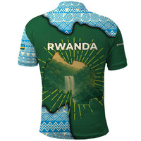 Rwanda Polo Shirt with Green Nature Map Waterfall Sunburst Spirit