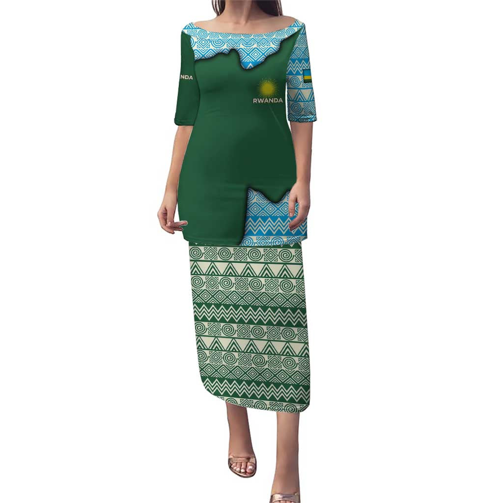 Rwanda Puletasi with Green Nature Map Waterfall Sunburst Spirit