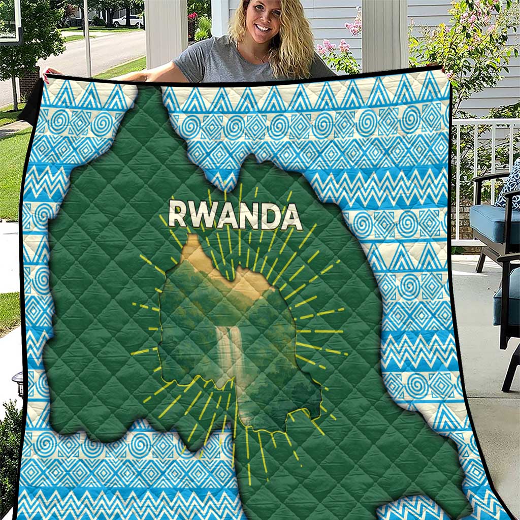 Rwanda Quilt with Green Nature Map Waterfall Sunburst Spirit
