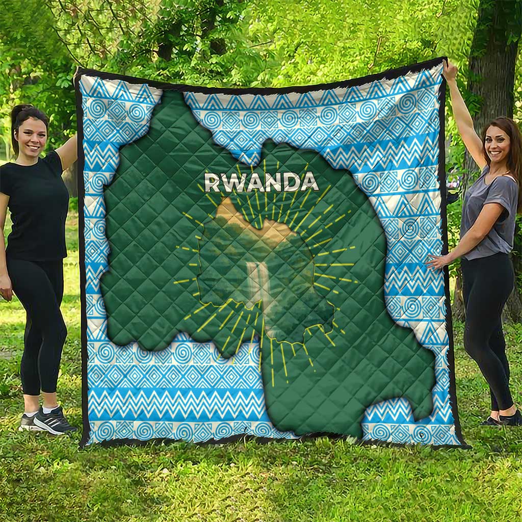 Rwanda Quilt with Green Nature Map Waterfall Sunburst Spirit