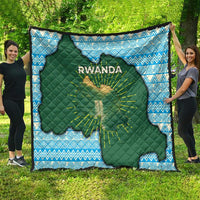 Rwanda Quilt with Green Nature Map Waterfall Sunburst Spirit