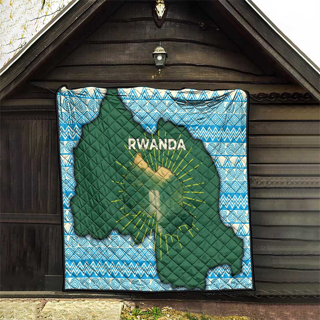 Rwanda Quilt with Green Nature Map Waterfall Sunburst Spirit