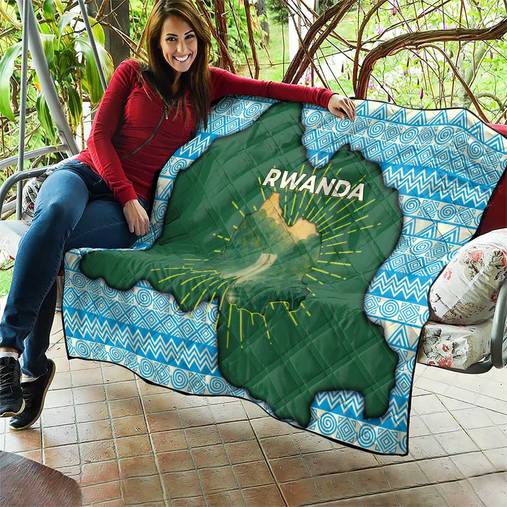 Rwanda Quilt with Green Nature Map Waterfall Sunburst Spirit