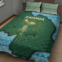 Rwanda Quilt Bed Set with Green Nature Map Waterfall Sunburst Spirit