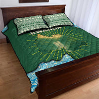 Rwanda Quilt Bed Set with Green Nature Map Waterfall Sunburst Spirit
