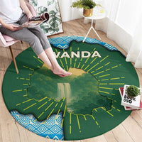 Rwanda Round Carpet with Green Nature Map Waterfall Sunburst Spirit