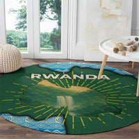 Rwanda Round Carpet with Green Nature Map Waterfall Sunburst Spirit