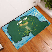 Rwanda Rubber Doormat with Green Nature Map Waterfall Sunburst Spirit